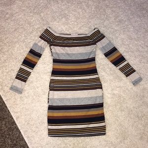 STRIPED OFF THE SHOULDER MINI DRESS